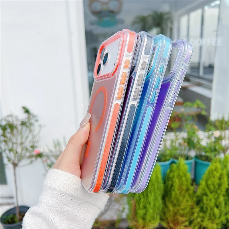 For iPhone 17 Pro Magnetic Case Laser Color Changing PC TPU Phone Protection Cover Compatible with MagSafe - Orange