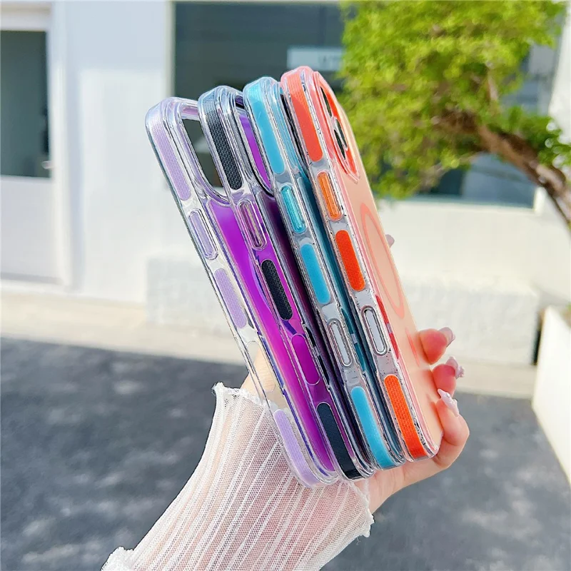 For iPhone 16 Pro Magnetic Case Laser Color Changing PC TPU Phone Protection Cover Compatible with MagSafe - Orange