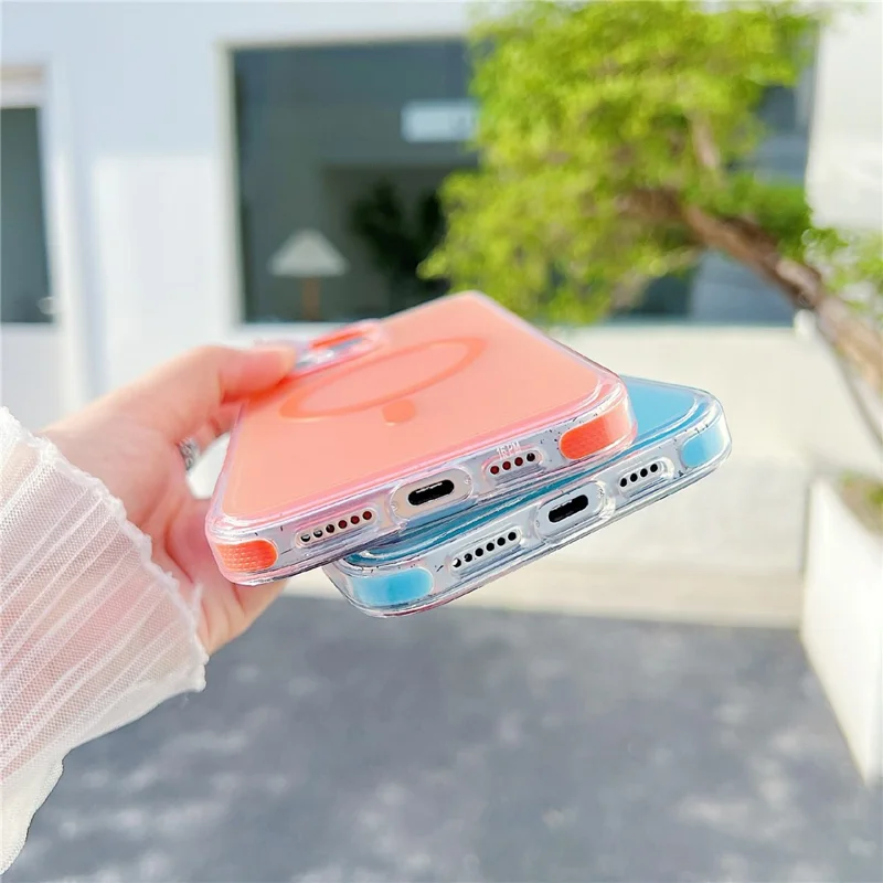 For iPhone 16 Pro Max Magnetic Case Laser Color Changing PC TPU Phone Protection Cover Compatible with MagSafe - Orange