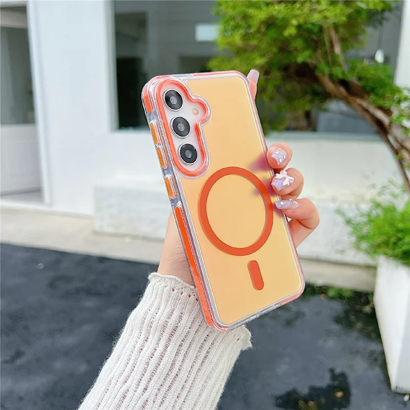 For Samsung Galaxy S26+ Magnetic Case Laser Color Changing PC TPU Phone Protection Cover - Orange