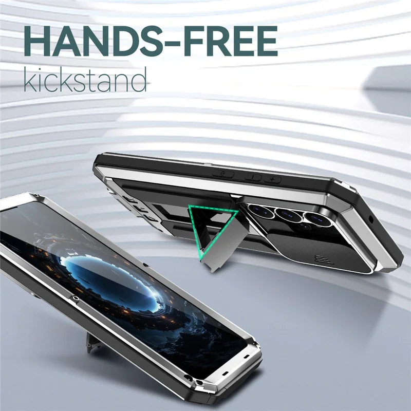 R-JUST For Samsung Galaxy S26 Ultra Case PC + Silicone + Metal Back Cover with Tempered Glass Film - Silver