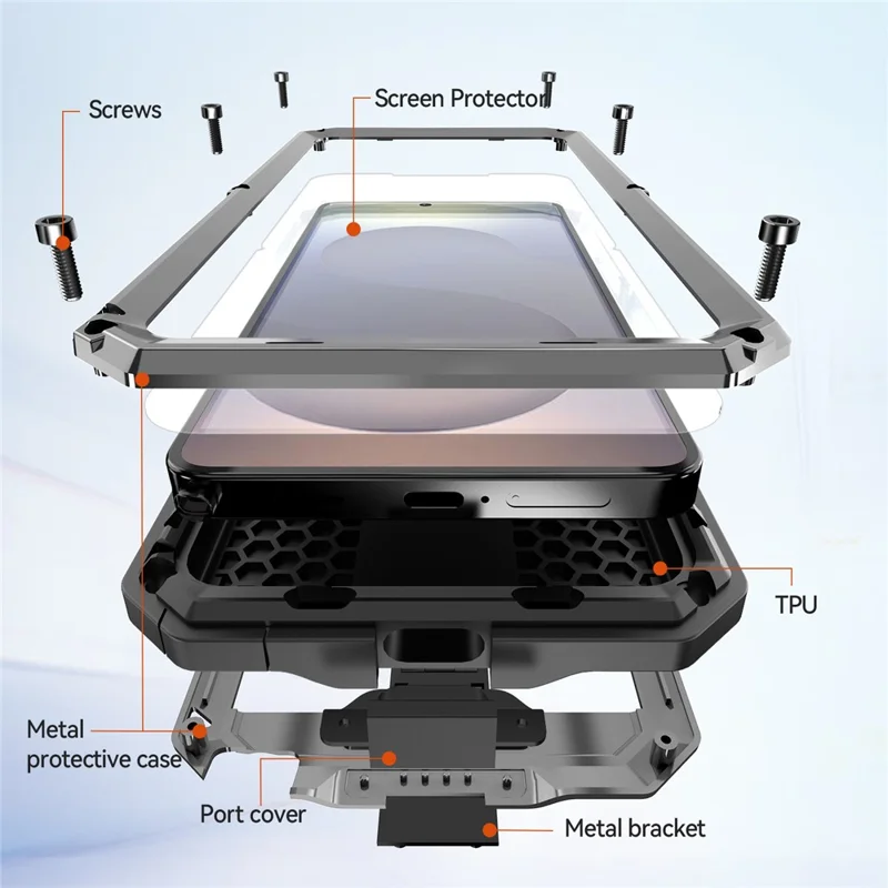 R-JUST For Samsung Galaxy S26 Ultra Case PC + Silicone + Metal Back Cover with Tempered Glass Film - Silver