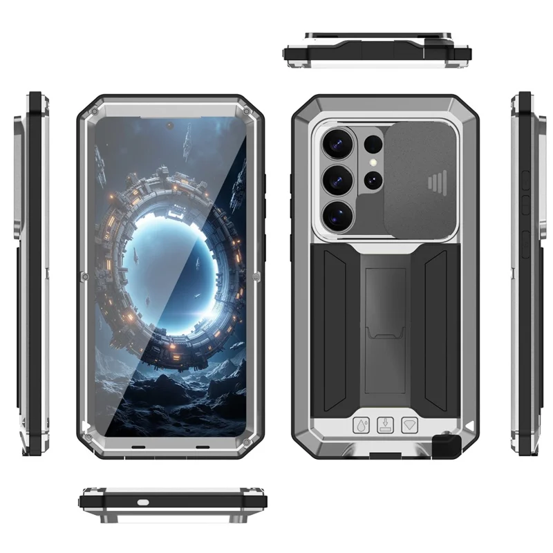 R-JUST For Samsung Galaxy S26 Ultra Case PC + Silicone + Metal Back Cover with Tempered Glass Film - Silver