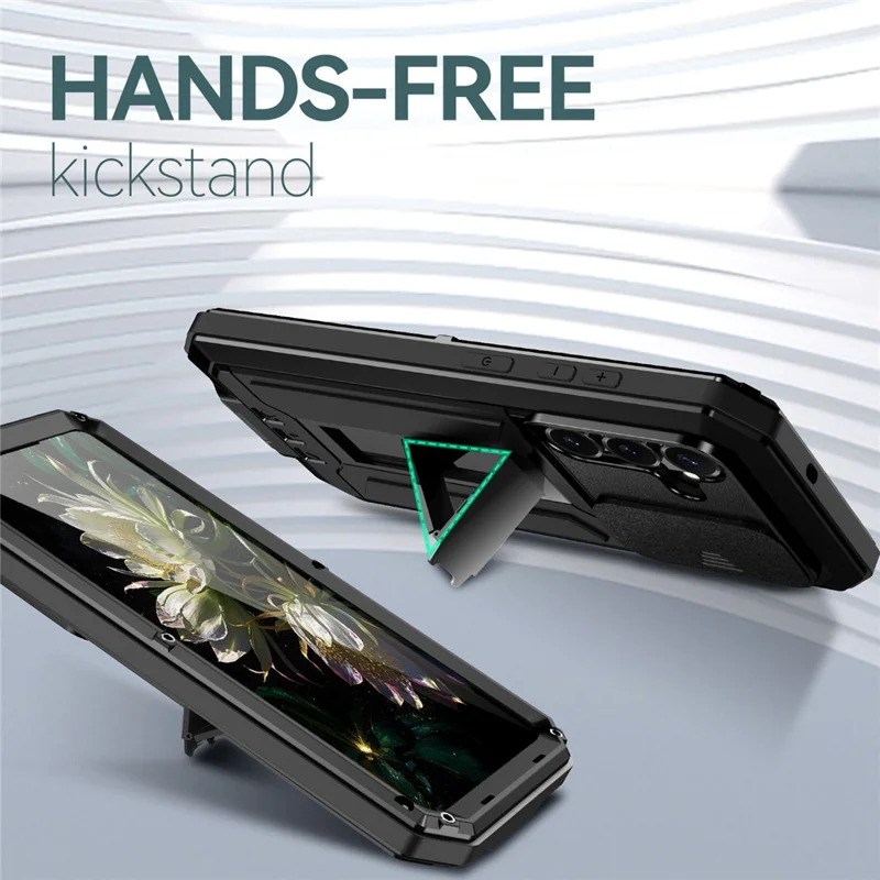 R-JUST For Samsung Galaxy S26 Case PC + Silicone + Metal Back Cover with Tempered Glass Film - Black