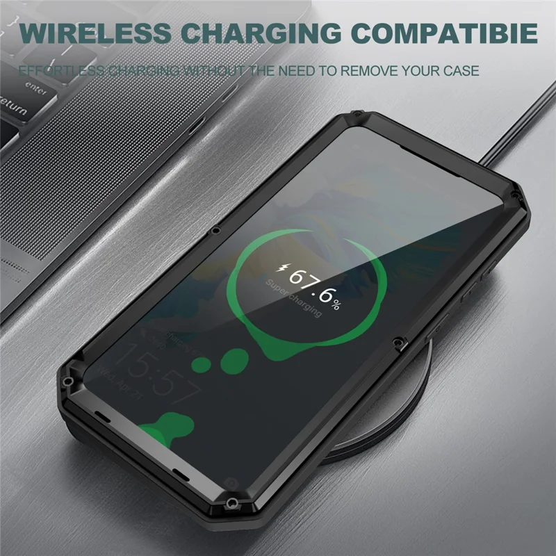 R-JUST For Samsung Galaxy S26 Case PC + Silicone + Metal Back Cover with Tempered Glass Film - Black