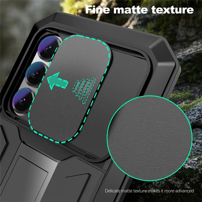 R-JUST For Samsung Galaxy S26 Case PC + Silicone + Metal Back Cover with Tempered Glass Film - Black