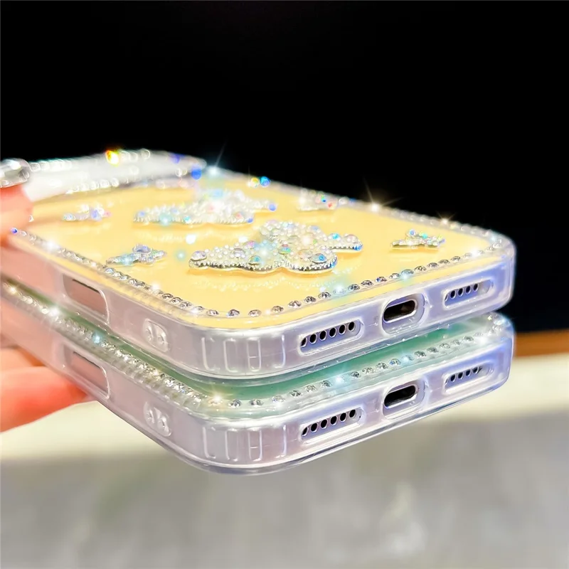 For iPhone 17 Pro Max Case Shiny Butterfly Decor Rhinestone Glitter IMD PC + TPU Phone Cover - Glitter / Light Pink