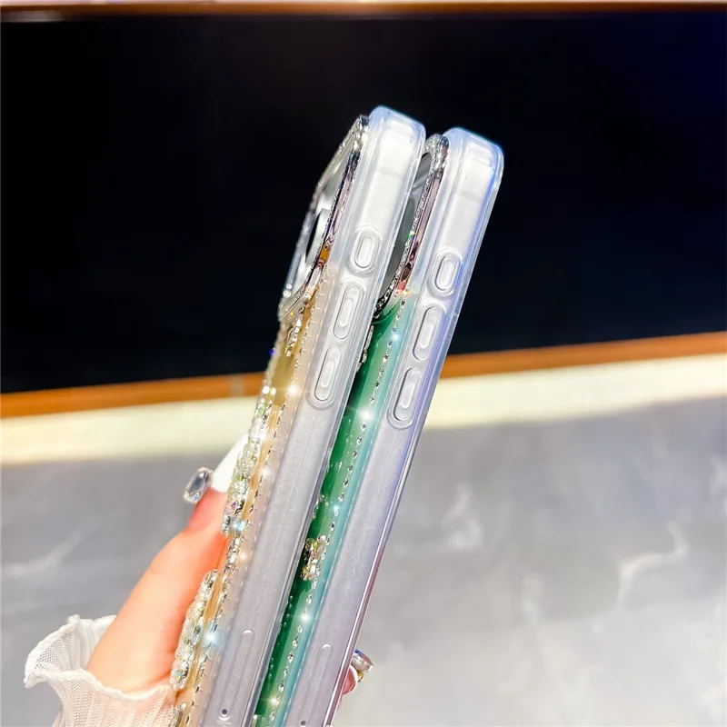 For iPhone 17 Pro Max Case Shiny Butterfly Decor Rhinestone Glitter IMD PC + TPU Phone Cover - Glitter / Light Pink