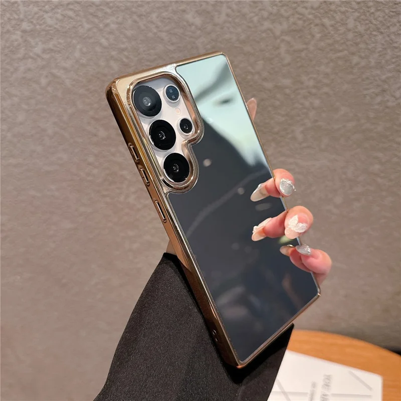TPU-hoesje voor Samsung Galaxy S25 Ultra met electroplating en make-upspiegel - Goud