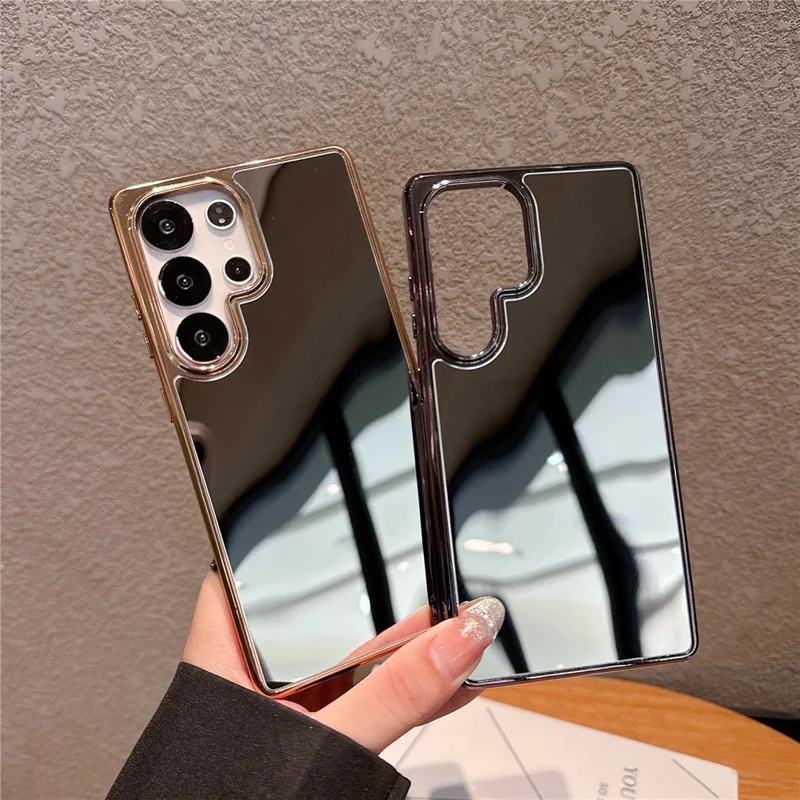 TPU-hoesje voor Samsung Galaxy S25 Ultra met electroplating en make-upspiegel - Goud