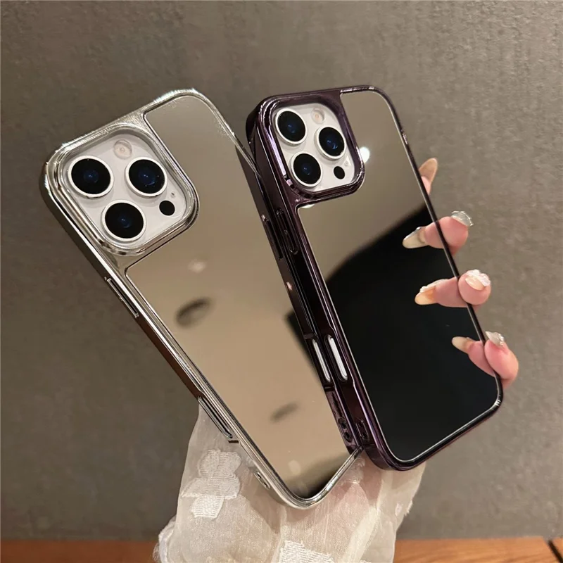 Für iPhone 16 Pro TPU-Hülle mit Galvanik-Beschichtung und Schminkspiegel - Gold