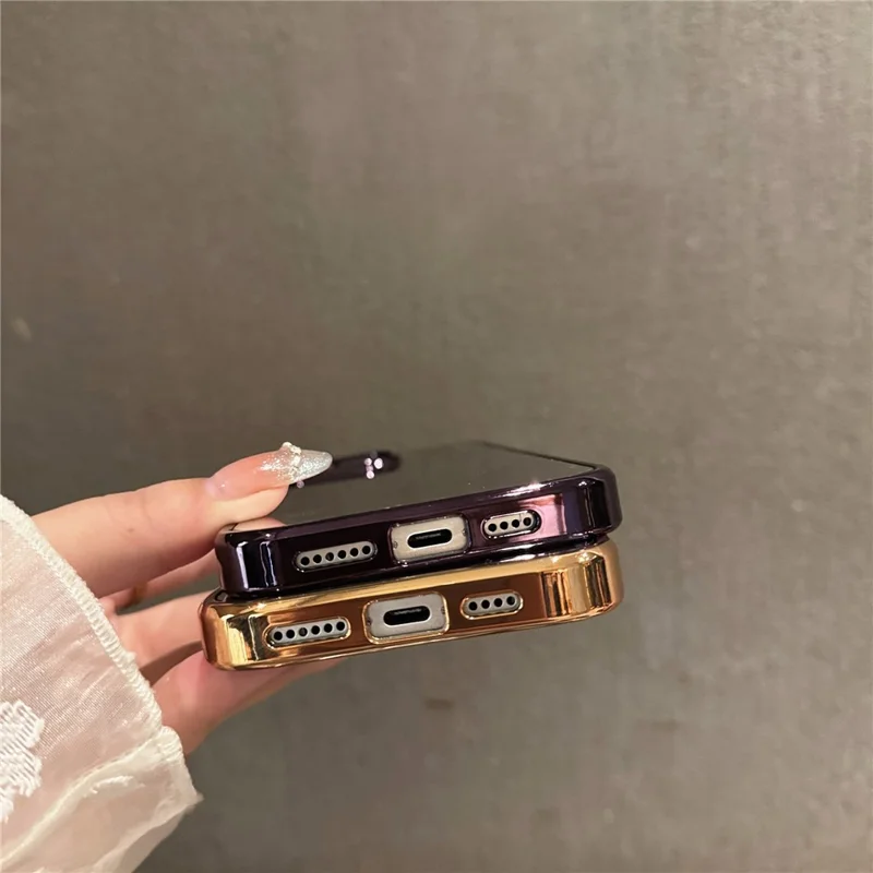 Für iPhone 16 Pro TPU-Hülle mit Galvanik-Beschichtung und Schminkspiegel - Gold