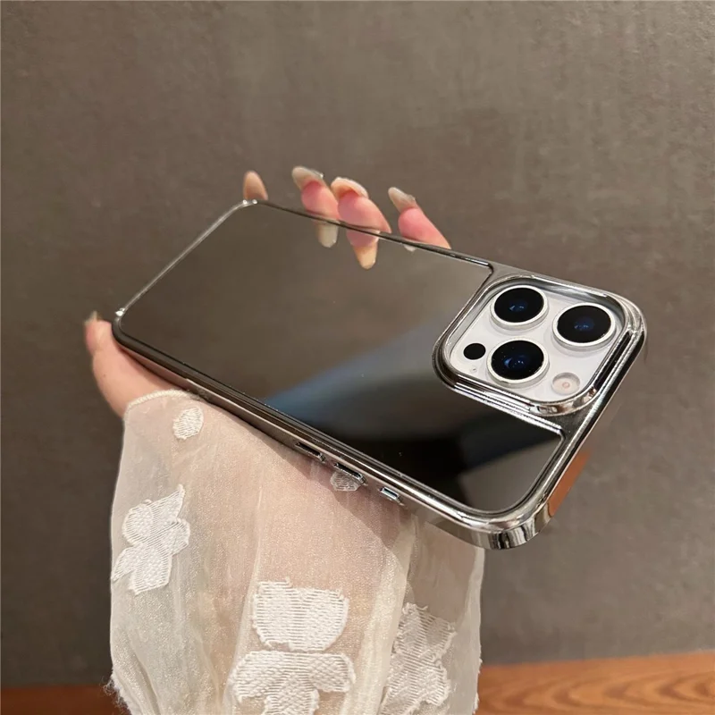 Für iPhone 16 Pro Max TPU Hülle Galvanik Make-up Spiegel Handyhülle - Gold