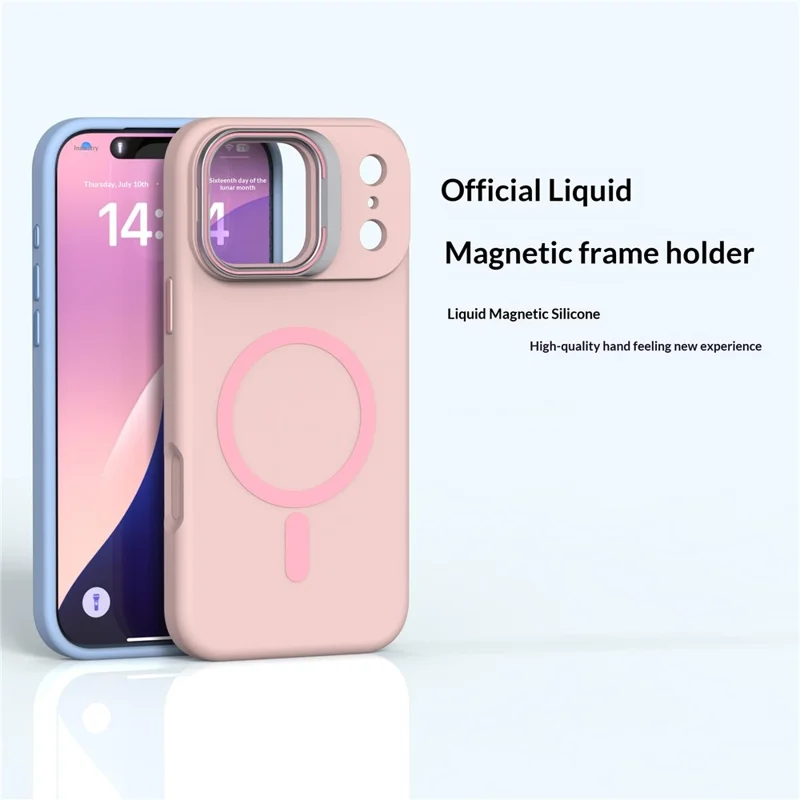 Étui pour iPhone 17 Pro Max compatible MagSafe, housse en silicone liquide avec support intégré dans le cadre de l'objectif - Bleu