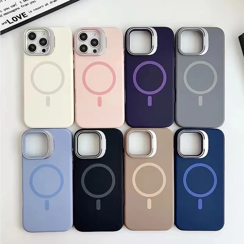 Capa para iPhone 16 Pro Max Compatível com MagSafe, Capa em Silicone Líquido com Suporte de Estrutura de Lente - Preto