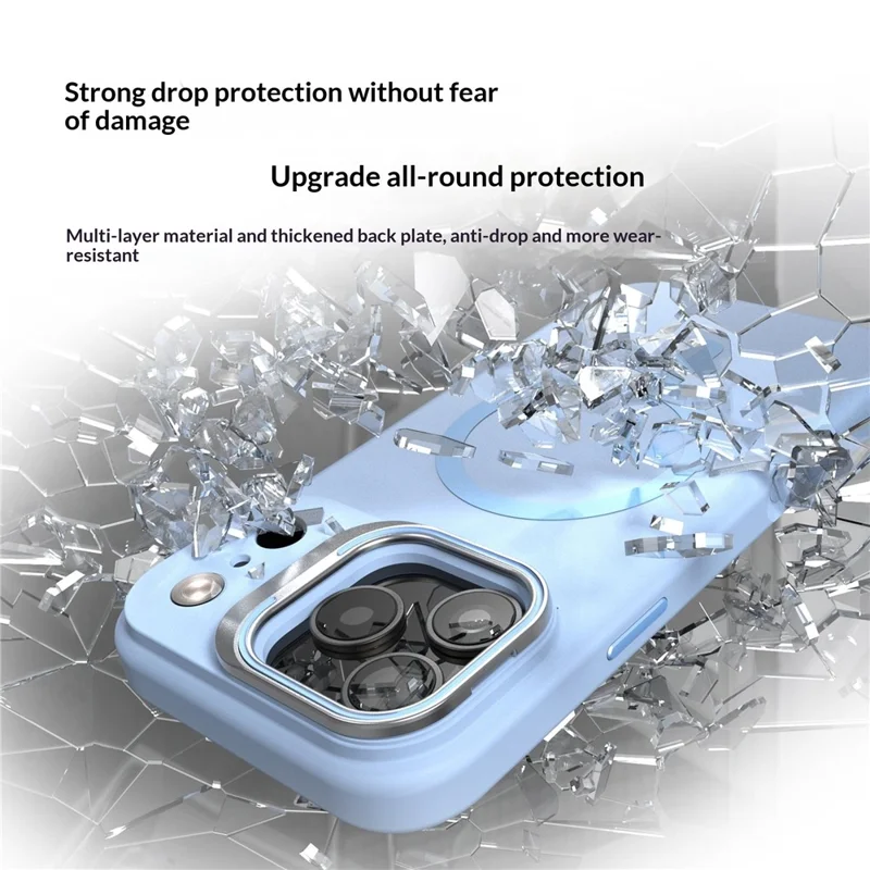 Funda para iPhone 17 Pro compatible con MagSafe, funda de silicona líquida con soporte de marco de lente - Azul