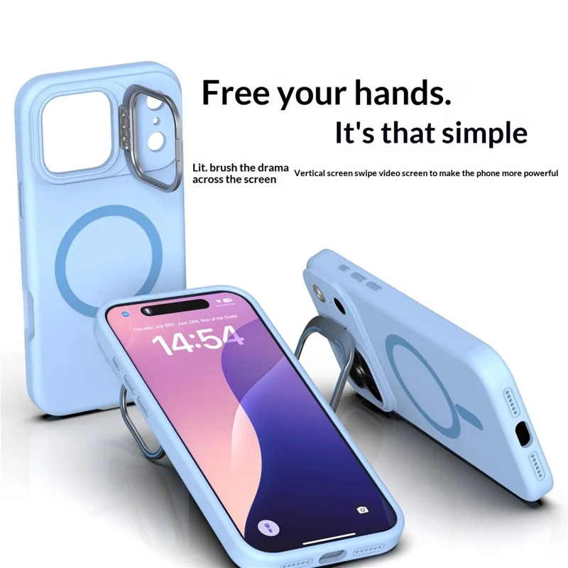 Funda para iPhone 17 Pro compatible con MagSafe, funda de silicona líquida con soporte de marco de lente - Azul