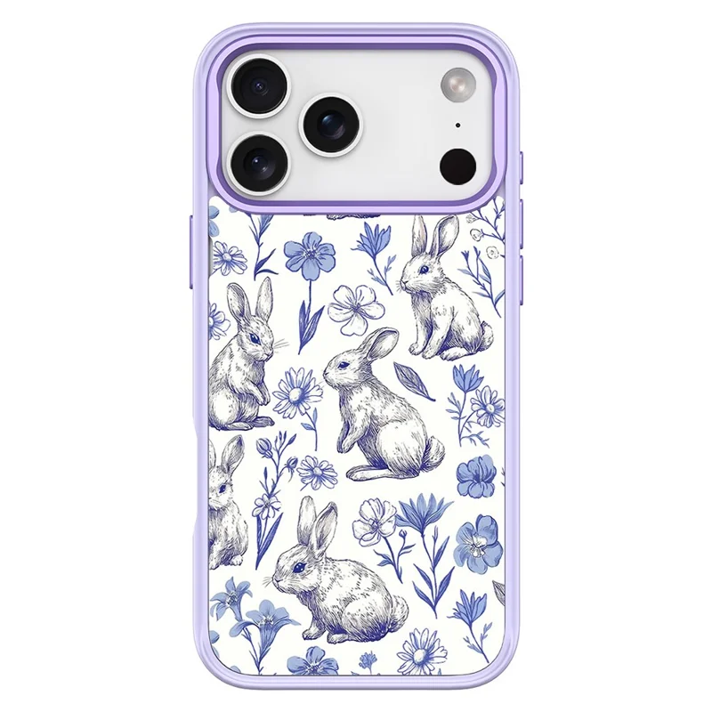 For iPhone 17 Pro Magnetic Case TPU PC Phone Cover with Detachable Sketch Rabbit Pattern Backplate - Purple