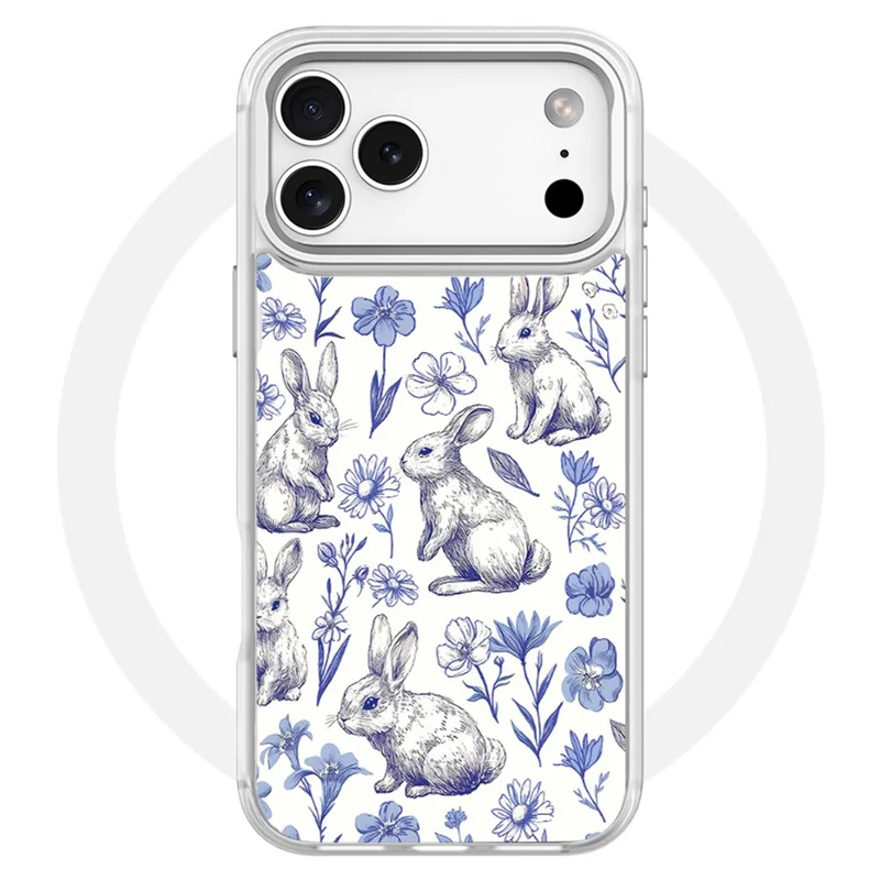 For iPhone 17 Pro Magnetic Case TPU PC Phone Cover with Detachable Sketch Rabbit Pattern Backplate - Purple