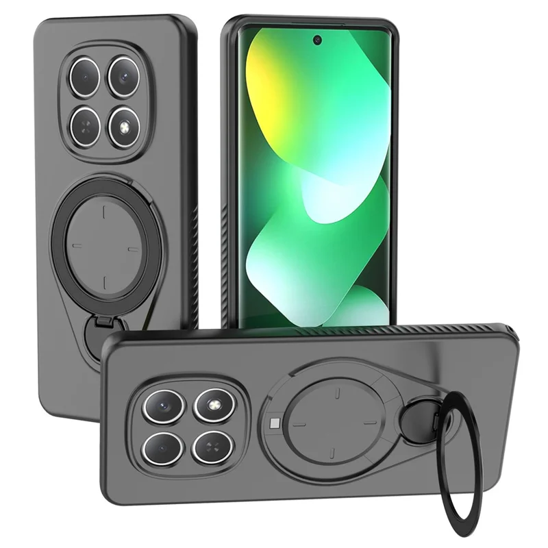 For Xiaomi Redmi Note 15 4G (Global) Magnetic Case Rotating Kickstand TPU PC Phone Cover - Black