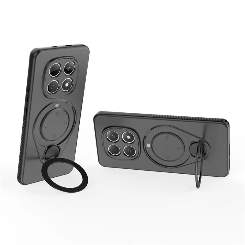 For Xiaomi Redmi Note 15 4G (Global) Magnetic Case Rotating Kickstand TPU PC Phone Cover - Black