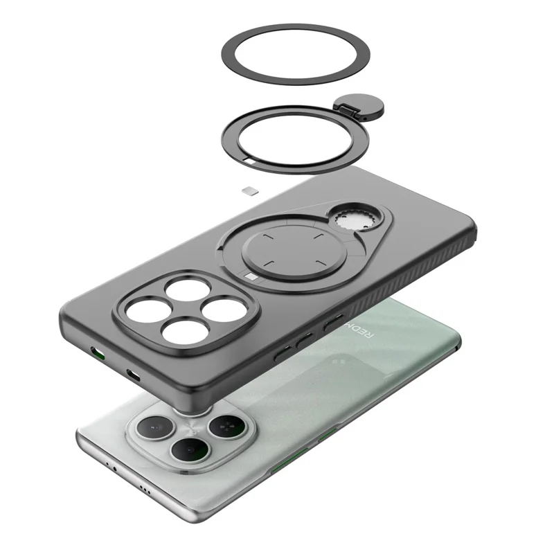 For Xiaomi Redmi Note 15 4G (Global) Magnetic Case Rotating Kickstand TPU PC Phone Cover - Black