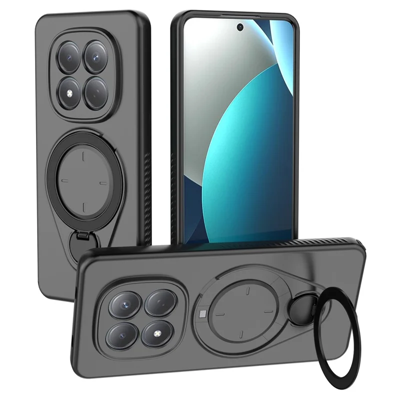 For Xiaomi Redmi Note 15 Pro 4G (Global) Magnetic Case Rotating Kickstand TPU PC Phone Cover - Black