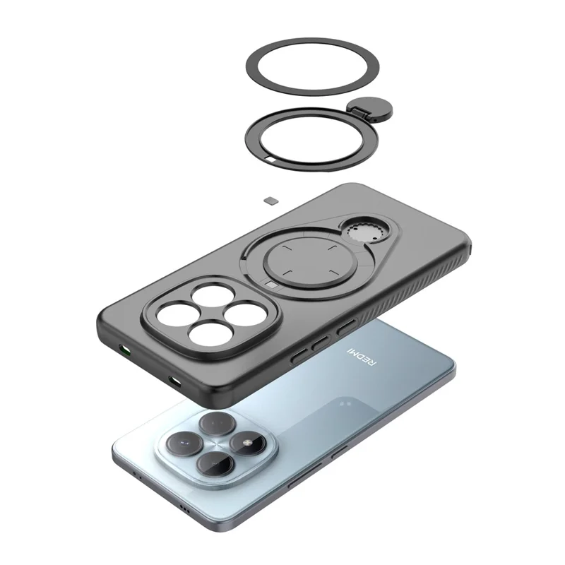 For Xiaomi Redmi Note 15 Pro 4G (Global) Magnetic Case Rotating Kickstand TPU PC Phone Cover - Black