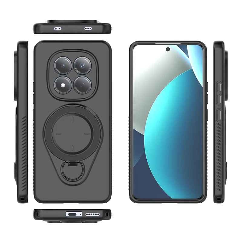 For Xiaomi Redmi Note 15 Pro 4G (Global) Magnetic Case Rotating Kickstand TPU PC Phone Cover - Black