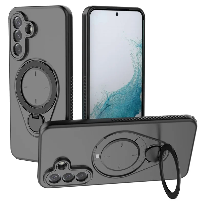 For Samsung Galaxy A37 5G Magnetic Case Rotating Kickstand TPU PC Phone Cover - Black