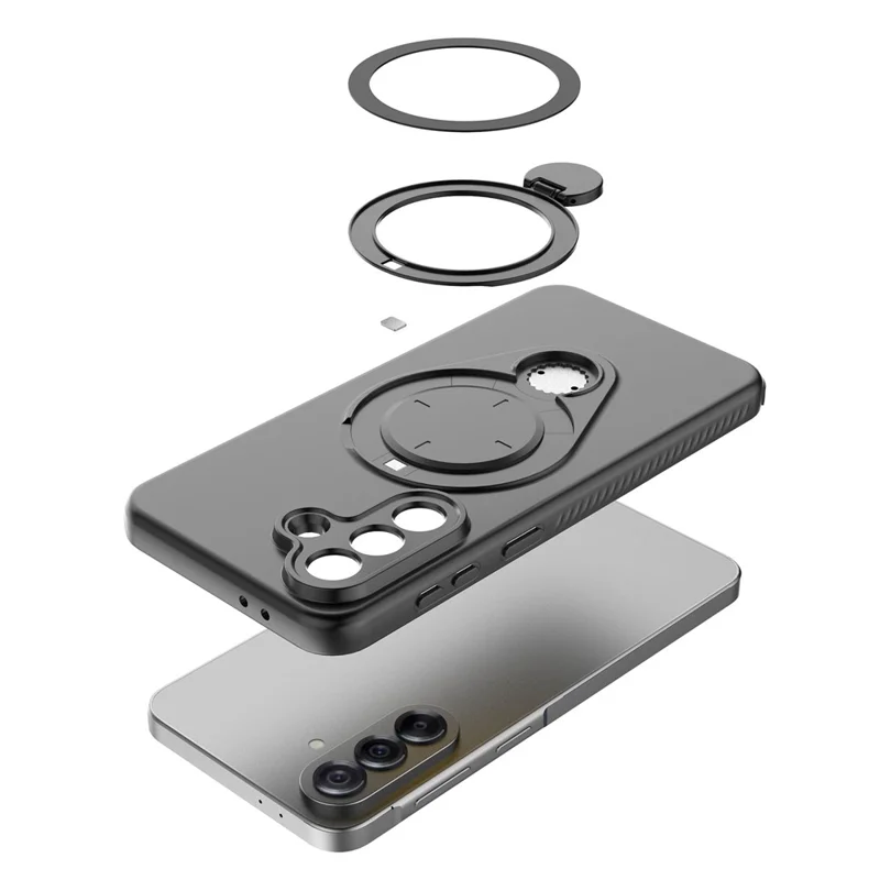 For Samsung Galaxy A37 5G Magnetic Case Rotating Kickstand TPU PC Phone Cover - Black