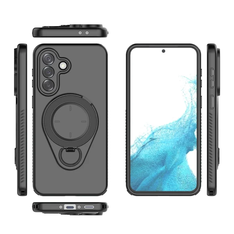 For Samsung Galaxy A37 5G Magnetic Case Rotating Kickstand TPU PC Phone Cover - Black