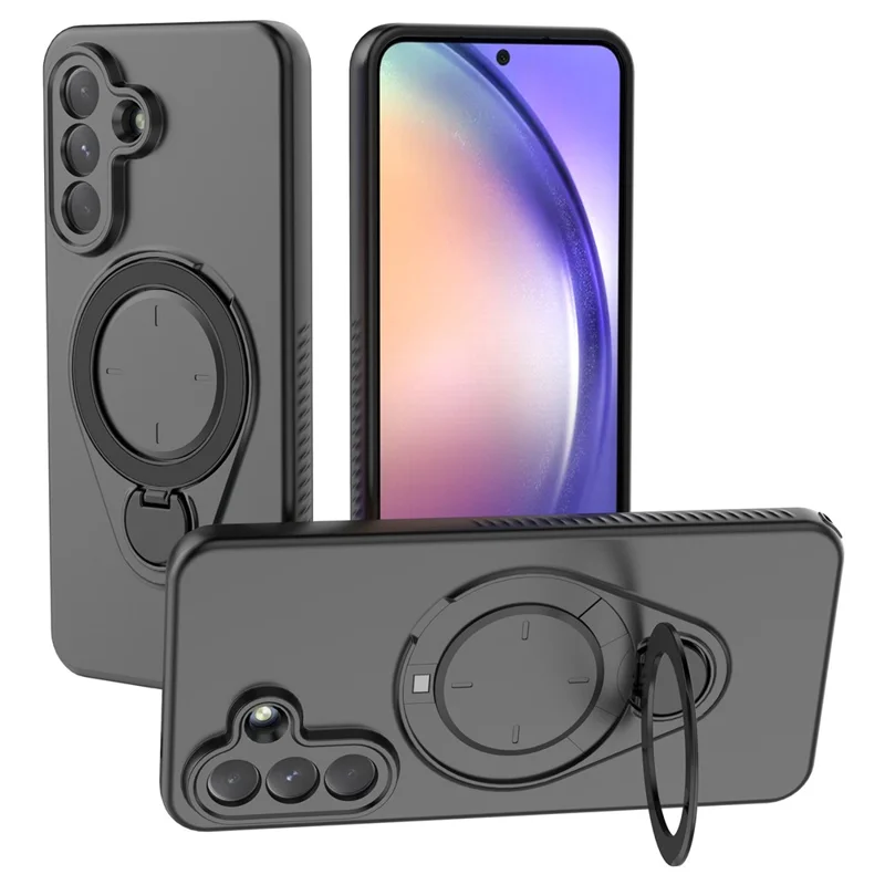 For Samsung Galaxy A57 5G Magnetic Case Rotating Kickstand TPU PC Phone Cover - Black