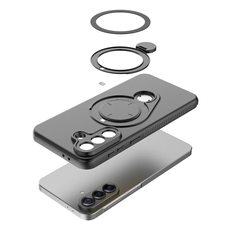 For Samsung Galaxy A57 5G Magnetic Case Rotating Kickstand TPU PC Phone Cover - Black