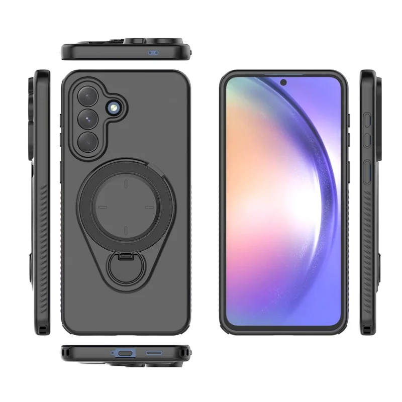For Samsung Galaxy A57 5G Magnetic Case Rotating Kickstand TPU PC Phone Cover - Black