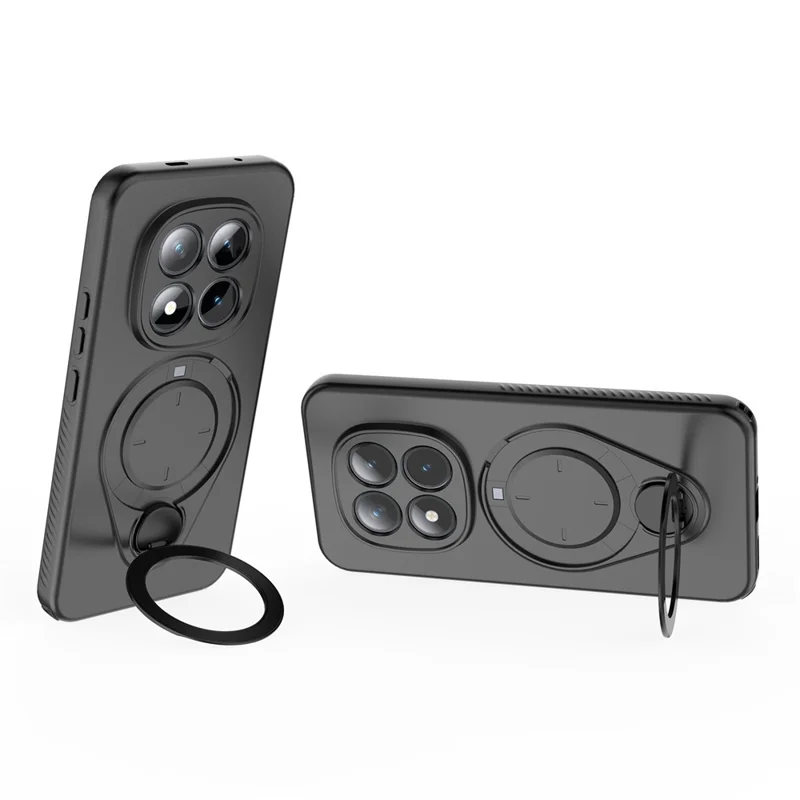Cover magnetico per Xiaomi Redmi Note 15 Pro+ 5G (Global) / Poco M8 Pro 5G con supporto girevole, custodia in TPU e PC per telefono - Nero