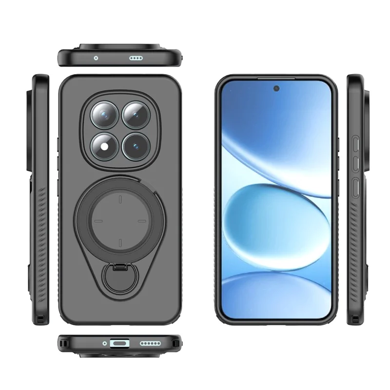 Cover magnetico per Xiaomi Redmi Note 15 Pro+ 5G (Global) / Poco M8 Pro 5G con supporto girevole, custodia in TPU e PC per telefono - Nero