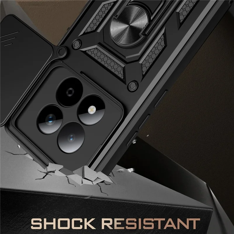 For Xiaomi Redmi Note 15 Pro 4G (Global) Case with Slide Camera Lid PC + TPU Kickstand Phone Cover - Black
