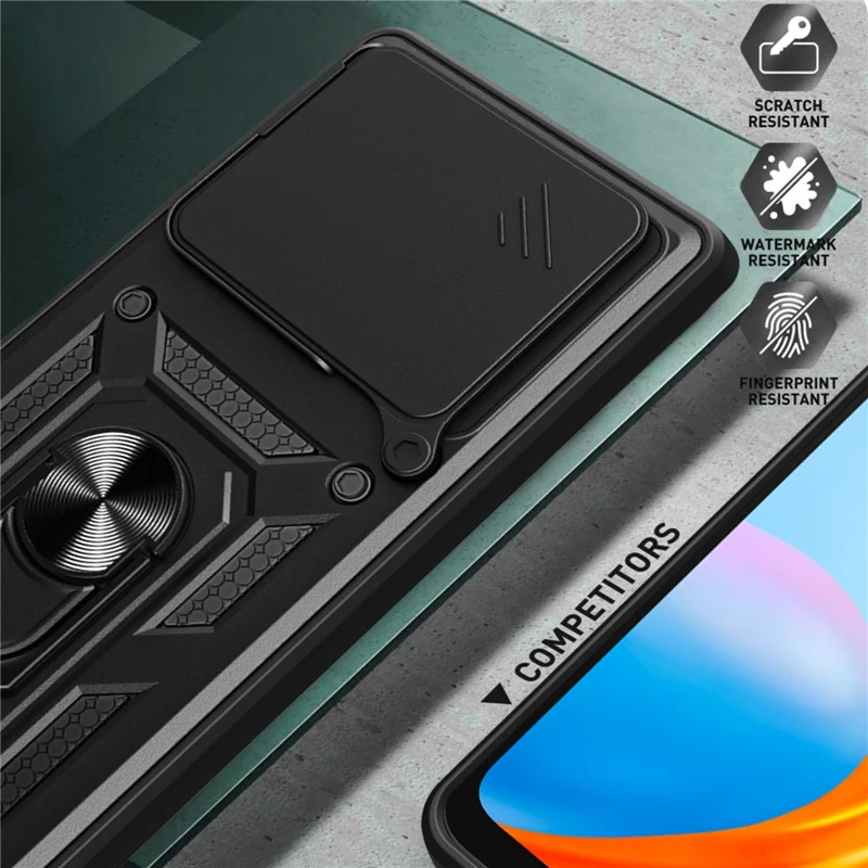 For Xiaomi Redmi Note 15 Pro 4G (Global) Case with Slide Camera Lid PC + TPU Kickstand Phone Cover - Black
