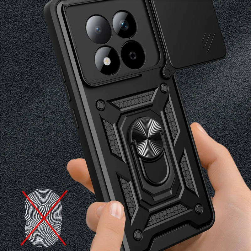 For Xiaomi Redmi Note 15 Pro 4G (Global) Case with Slide Camera Lid PC + TPU Kickstand Phone Cover - Black
