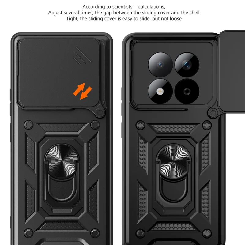 For Xiaomi Redmi Note 15 Pro 4G (Global) Case with Slide Camera Lid PC + TPU Kickstand Phone Cover - Black