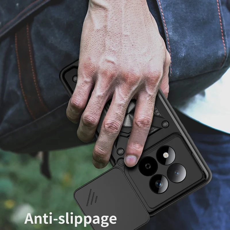 For Xiaomi Redmi Note 15 Pro 4G (Global) Case with Slide Camera Lid PC + TPU Kickstand Phone Cover - Black