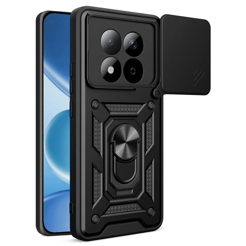 Custodia AMORUS per Xiaomi Redmi Note 15 Pro 4G (Global) con Supporto Girevole, Cover per Telefono in PC + TPU con Scorriobiettivo per Fotocamera - Nero