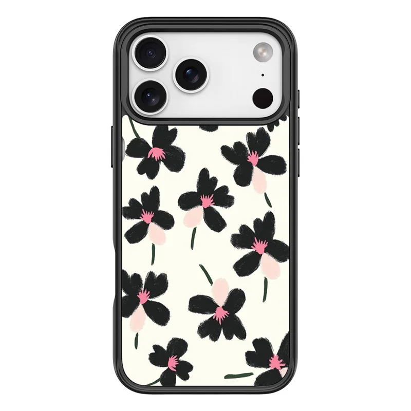 For iPhone 17 Pro Max Magnetic Case TPU PC Phone Cover with Detachable Oil Painting Flowers Pattern Backplate - Black