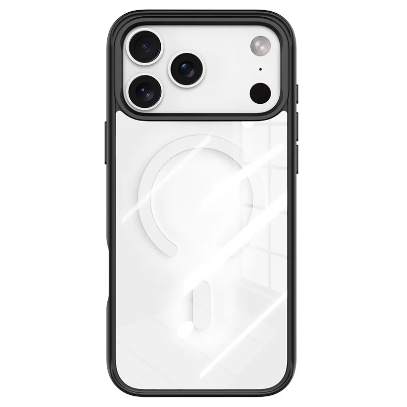 For iPhone 17 Pro Max Magnetic Case TPU PC Phone Cover with Detachable Oil Painting Flowers Pattern Backplate - Black