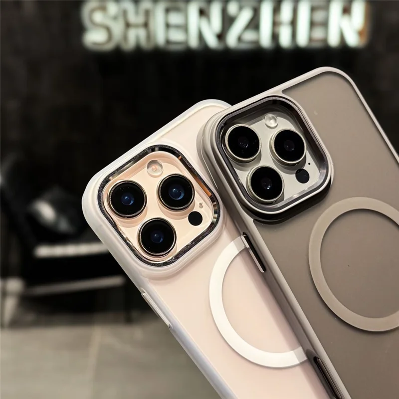 Coque magnétique pour iPhone 16 Pro Max, housse arrière hybride avec effet peau, compatible MagSafe - Gris