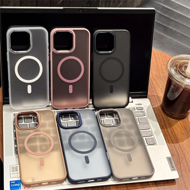 Coque magnétique pour iPhone 16 Pro Max, housse arrière hybride avec effet peau, compatible MagSafe - Gris