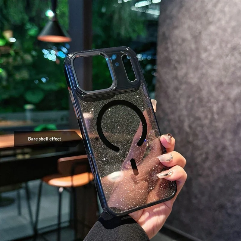 Coque magnétique pour iPhone 17 Pro, coque transparente avec paillettes, résistante aux chocs, en TPU et PC, compatible MagSafe - Blanc