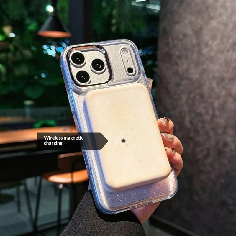 Coque magnétique pour iPhone 17 Pro, coque transparente avec paillettes, résistante aux chocs, en TPU et PC, compatible MagSafe - Blanc