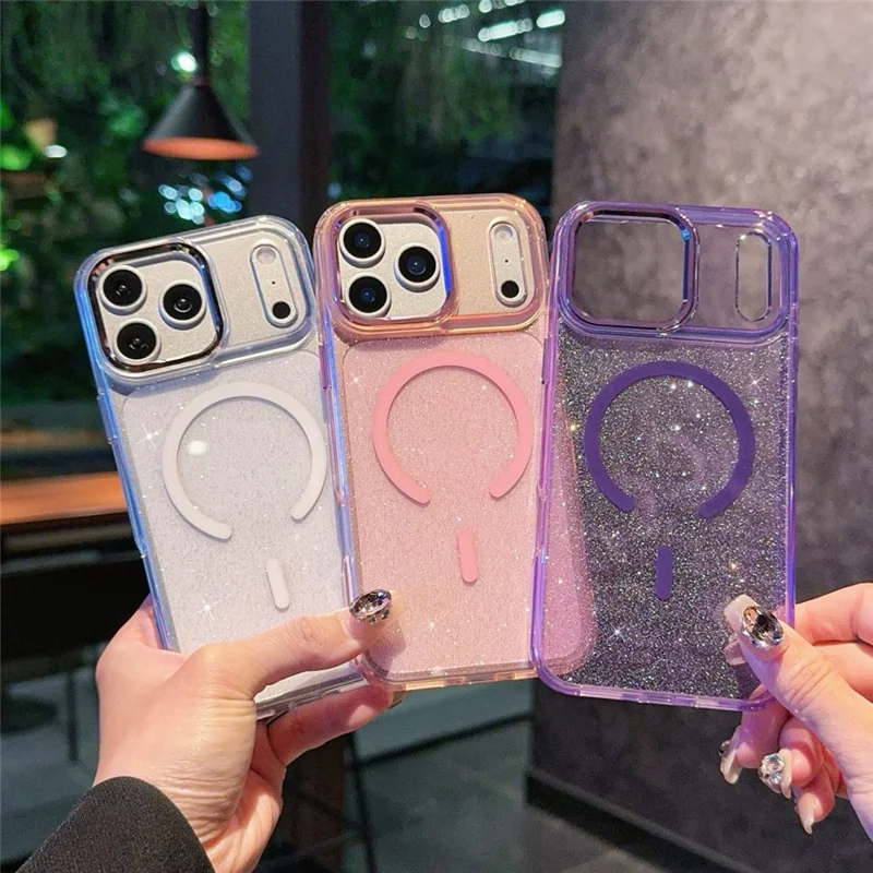 Coque magnétique pour iPhone 17 Pro, coque transparente avec paillettes, résistante aux chocs, en TPU et PC, compatible MagSafe - Blanc